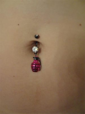 Pink & Black Grenade Belly Button Ring