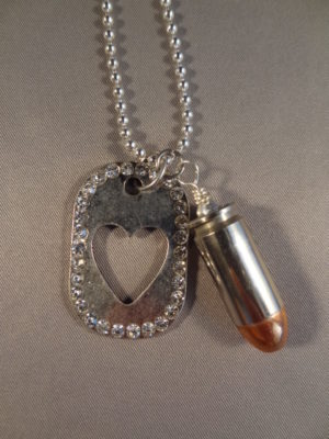 .45 ACP Necklace with Rhinestone Heart Dog Tag 1