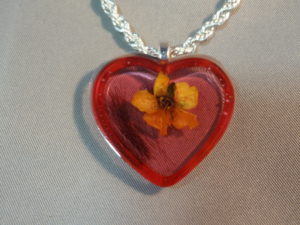 Resin heart necklace with loved one's hair