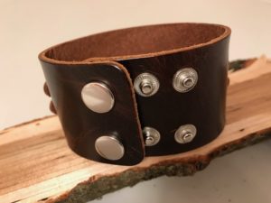 Brown Leather Cuff Bracelet with Decorative Center Link and a .357 Magnum Case Head - Image 2
